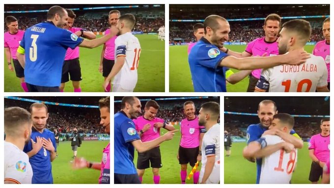 Vídeo – O peculiar momento entre Chiellini e Jordi Alba antes dos penáltis: “Mentiroso!”