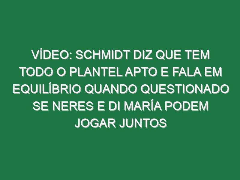 Vídeo: Schmidt diz que tem todo o plantel apto e fala em equilíbrio quando questionado se Neres e Di María podem jogar juntos