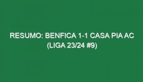 Resumo: Benfica 1-1 Casa Pia AC (Liga 23/24 #9)