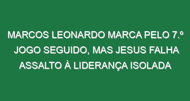 Marcos Leonardo marca pelo 7.º jogo seguido, mas Jesus falha assalto à liderança isolada